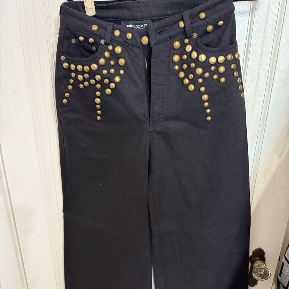 Cynthia Rowley Black studded denim jean size 2 NWT